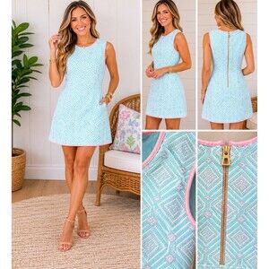Sail To Sable Dress Sleeveless Green Jacquard Size 2 Preppy Old Money Wedding